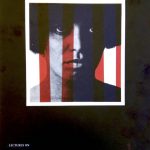 Cover of Angela Davis, Lectures on Liberation. Image features a young Davis with red and white stripes vertically superimposed