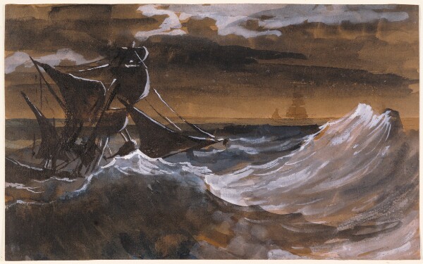 Painting of a ship in storm